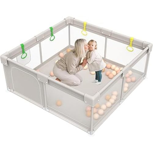 ZEEBABA Baby Playpen, Big Play Pen for Babies(59x59x27inch), Kids Safe Play Center for Babies and Toddlers, Baby Fence Gives Mommy a Break