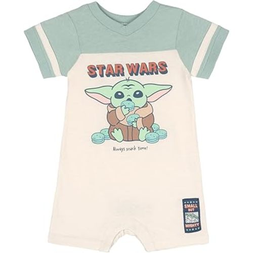 STAR WARS The Mandalorian Grogu Short Sleeve Athletic Romper Newborn to Toddler Sizes (0-3 Months - 3T)