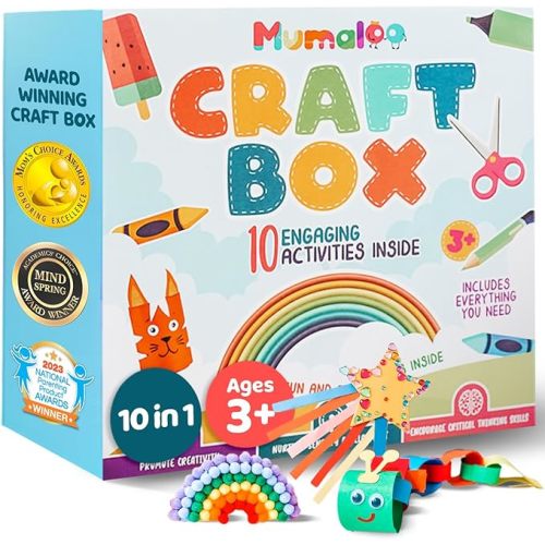 Mumaloo Craft Box for Kids - 10 Creative Arts and Crafts for Kids Ages 4-8, Fun, No Mess Educational Preschool & Homeschool Art Projects, Toddler Crafts Kit Supplies, 3 4 5 6 7 8 Year Old Girls & Boys