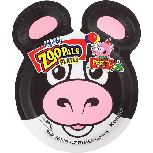 Hefty Zoo Pals Party Edition Paper Plates for Kids, Assorted Animal Designs, 7.75 Inches with Two Dipping Compartments, 20 Count