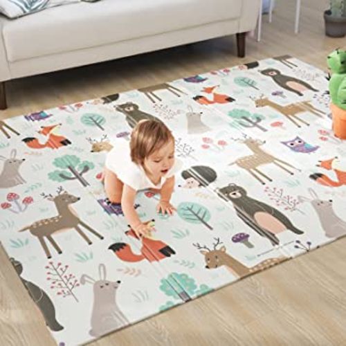 LAITIMIA Baby Play Mat Non Toxic Extra Large Crawling Mat Thick Foam Activity Mat for Babies Anti-Slip Skip Hop Mat for Kids Toddlers Waterproof Tummy Time Mat Portable Playmat for Outdoor Travel Zoo