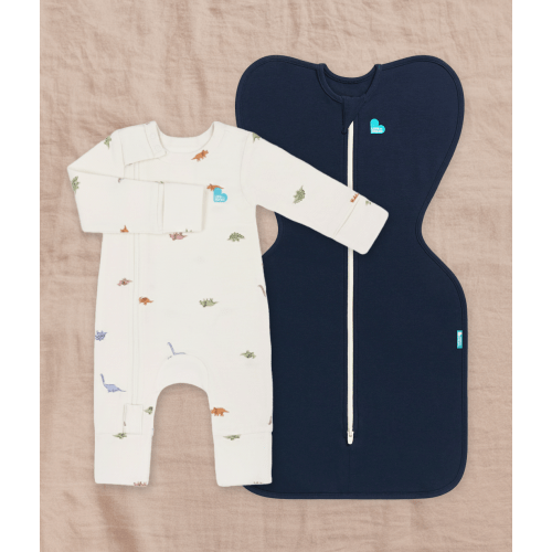 Swaddle Up & Romper Bundle | 1.0 TOG | Bamboo | Navy | Cream Dino Snore