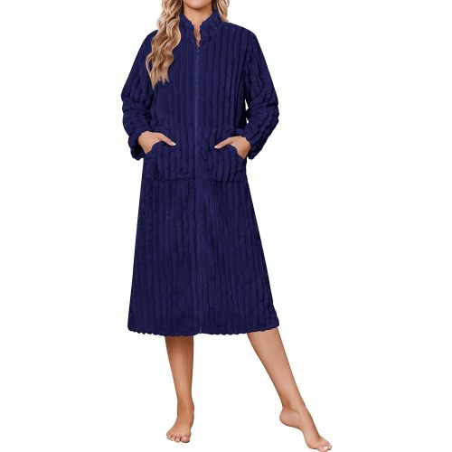 Ekouaer Women Plush Robe Zip Up Bathrobe Fleece Warm Housecoat with Pockets