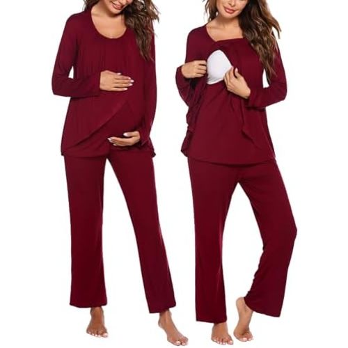 Ekouaer Maternity Nursing Pajama Set Long Sleeve Breastfeeding Sleepwear