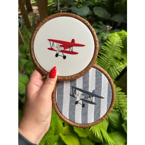 Airplane Embroidery Hoop | Vintage Airplane Nursery Decor | Custom Baby Boy Room Decor | Aviation Nursery Wall Art | Airplane Wall Decor