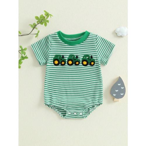 Baby Boy Summer Outfit Short Sleeve Romper Mallard Duck Embroidery Bodysuit Newborn Infant Waffle Clothes