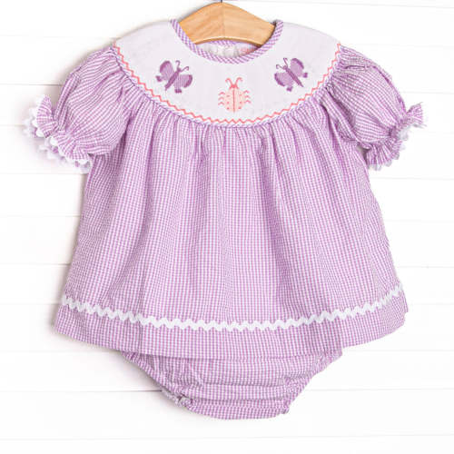Bugging Out Smocked Diaper Set, Purple Seersucker – Stitchy Fish