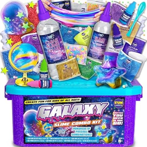 Toy Galaxy Slime Kit for Boys Girls 10-12, FunKidz Ultimate Metallic Slime Making Kit for Kids Ages 8-12 DIY Glow Galactic Globe Shape Fun Slime Gifts