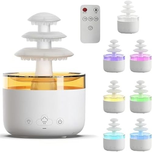 Cloud Rain Humidifier & Essential Oil Diffuser with 7-Color LED Mood Lights, White Noise Rain Sounds & Waterless Auto Shut-Off – Quiet Ultrasonic Aroma Therapy for Bedroom, Nursery, Office(500ml)