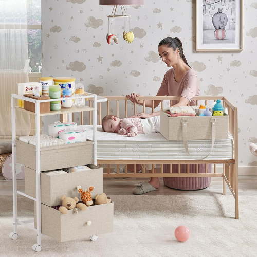 Baby Diaper Caddy Organizer Cart with Drawers - 3In1 Rolling Storage Cart for Nursery and Bedroom