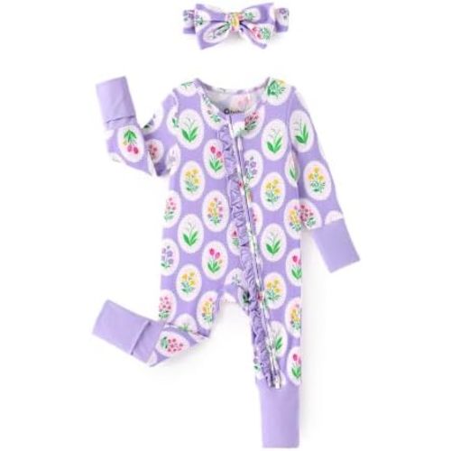 PATPAT Bamboo Viscose Baby Footie with Headband, NB-2T