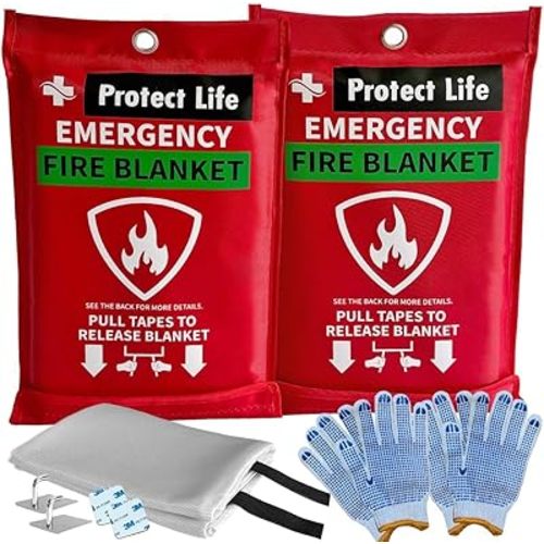 Protect Life Saving Emergency Fire Blankets 2 Pack - 40"x40", Fiberglass Fire Blanket for Home & Kitchen - Fire Suppression or Retardant Tarp - Fire Safety Kit for Car or Camping
