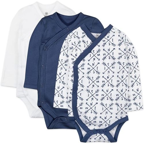 HonestBaby Baby 3-pack Long Sleeve Side-snap Kimono Bodysuits Organic Cotton for Infant Baby Boys, Girls, Unisex