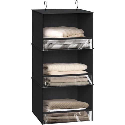 Simple Houseware 3 Shelf Hanging Closet Organizer with Front Stopper, Black