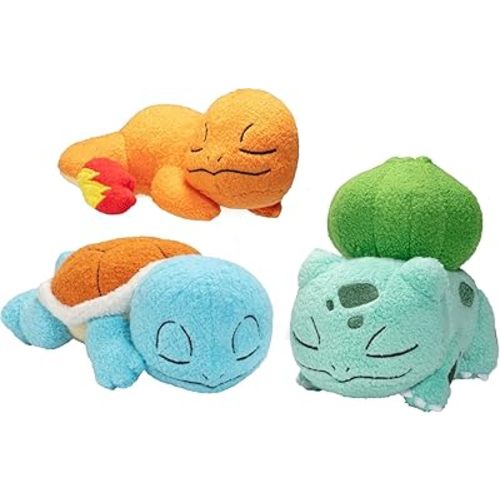 Pokémon 5" Sleeping Squirtle, Charmander, Bulbasaur Starter Plush Authentic Soft Stuffed Animal Toy Figure Set
