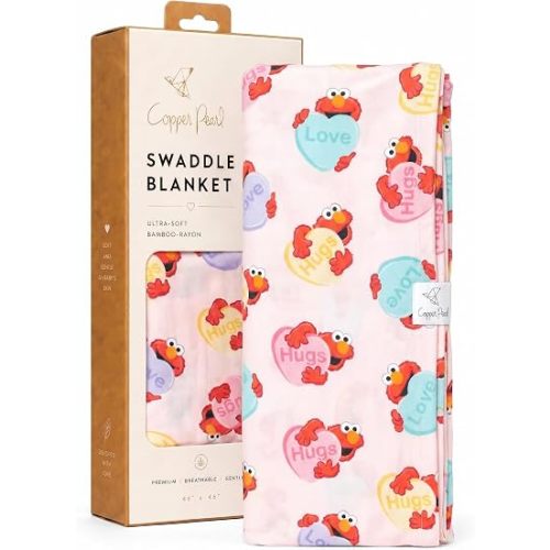 Copper Pearl Swaddle Blankets for Newborns | Soft Stretchy Receiving Blankets for Boys and Girls | Large 46 x 46 Inch Baby Blankets | Lightweight and Breathable Swaddles | Elmo Heart Candies