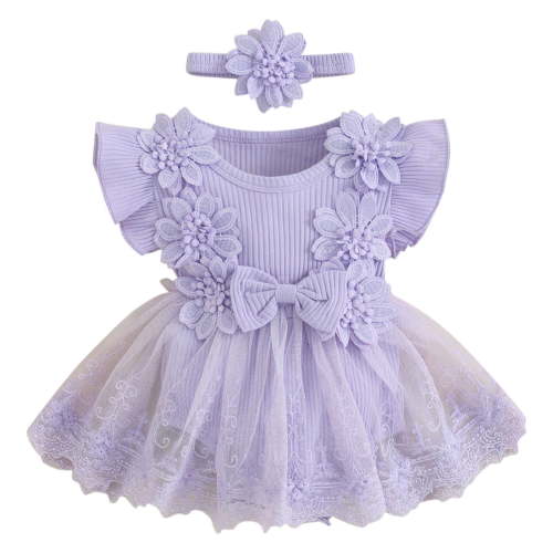 Edvintorg Baby Girl Newborn Clothes Summer 0-18 Months Infant Cotton Outfits Sleeveless Skirt Baby Girl Flower Lace Bow Tie Dress Romper Hair Band Set