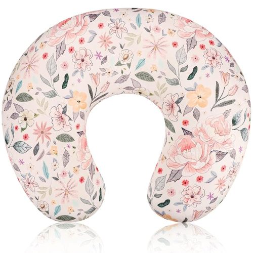 Baby Nursing Pillow Cover, Removeable Breastfeeding Pillow Slipcover, Nursing Pillow Case for Newborn Boys Girls, Soft Fabric Fits Snug On Infant, Washable & Breathable, Yellow Pink Flowers