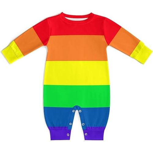 Gay Pride LGBT Rainbow Flag Pattern Baby Romper Long Sleeve Onesie Button Jumpsuit Baby Clothes Unisex