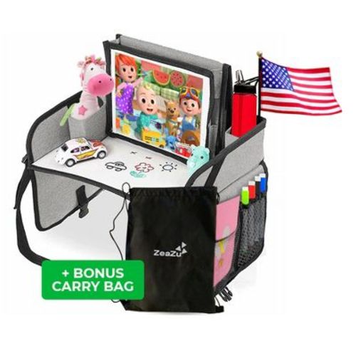 ZEAZU Kids Travel Tray – Silver Car Seat Tray for Toddlers
