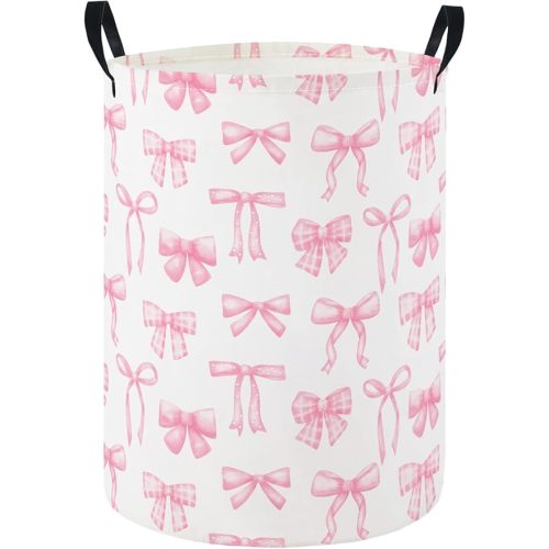 HIYAGON Baby Laundry Hamper Basket Baby Hamper for Nursery Boy and Girl Cute Kids Toys Storage Bin Organizer Boho Room Decor(Pink Bowknot)