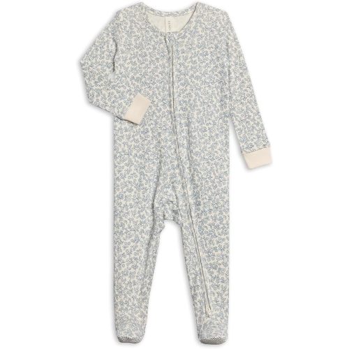 Colored Organics KENDI Baby Zip-Up Footed Sleeper - Narelle Floral/Ivory + Sea 3-6M