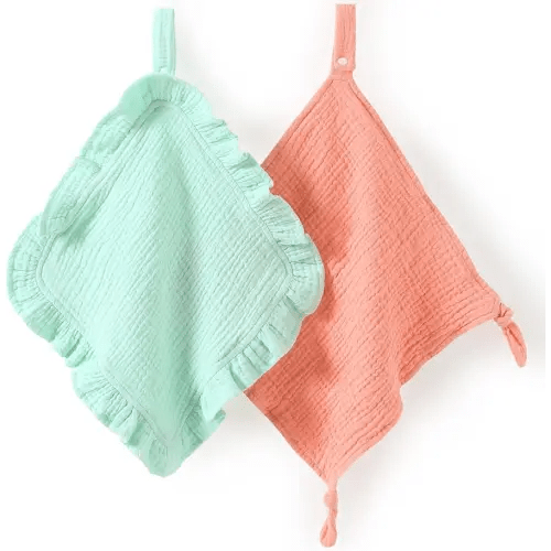 Loveys for Babies, 2 Pack Organic Cotton Muslin Loveys with Attachable Snap Closure - Loveys for Babies Newborn Baby Lovey Security Blankets for Babies Baby Blanket (Green)