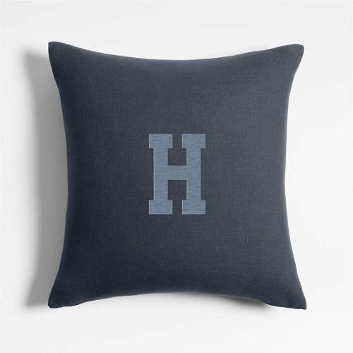 Personalized Organic Cotton Monogrammable 20"x20" Deep Indigo Throw Pillow with Feather Insert