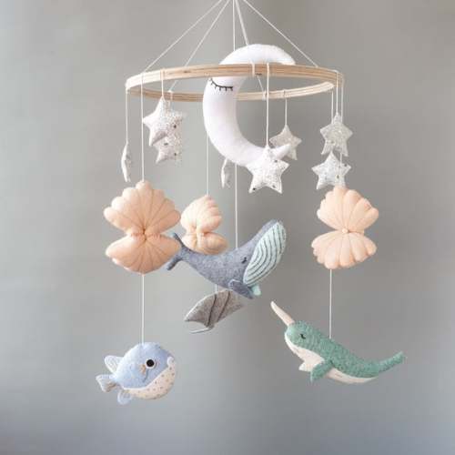 Whale Baby Mobile Nursery, Ocean Nautical Hanging Mobile, Stars Moon Mobile, Baby Boy Mobile, Under the Sea Mobile Bebe, Baby Shower Gift