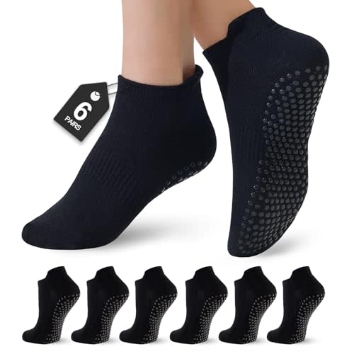 6 Pairs Pilates Socks for Women, Grip Yoga Crew Socks, Non Slip Grippy for Barre, Ballet, Dance & Hospital