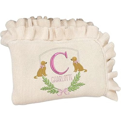 SwaddleAn Golden Retriever Dog Blanket, Personalized Knit Blanket with Name, Custom Embroidery, Soft Swaddle, Animal Theme Nursery Decor, Newborn Gift