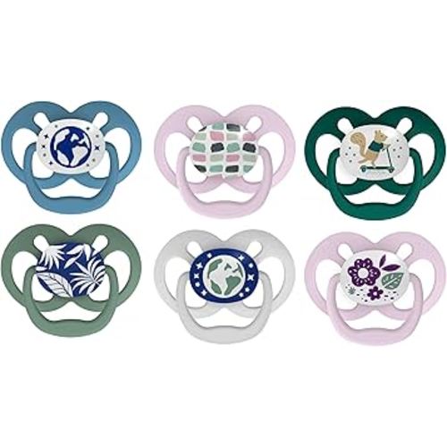 Dr. Brown's Advantage Glow-in-The-Dark Pacifier Bundle, 100% Silicone Baby Paci Symmetrical Soother, 6-18m, BPA Free, Pink 4 Pack and Blue 2 Pack