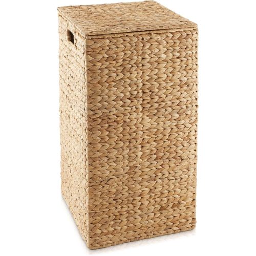 Casafield Laundry Hamper with Lid and Removable Liner Bag - Natural, Woven Water Hyacinth Square Laundry Basket Sorter for Clothes and Towels