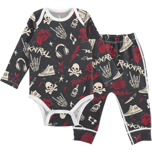 vvfelixl Baby Bodysuits Pants Sets Guitar Headphones Long Sleeve Baby Clothes For Boys Girls 0-24M Black
