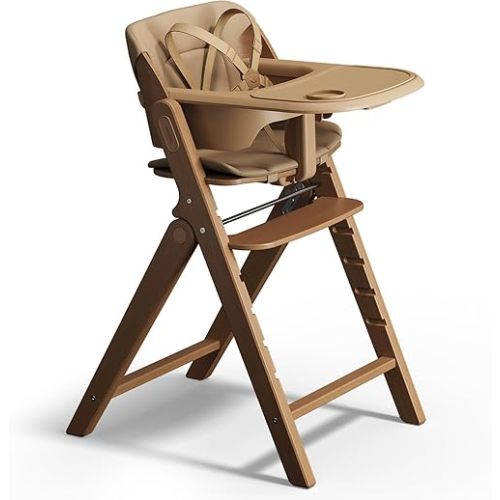 Mamazing GrowPod Pro Wooden Baby High Chair for 6 Months to 220lbs, Easy to Clean with Tray, Compact Foldable Highchair for Kitchen & Dining Room, with 5-Point Safety Harnesses and Guard Bar