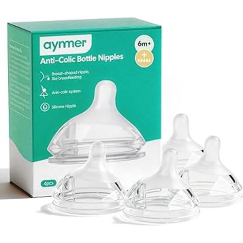 Natural Flow Silicone Baby Bottle Nipples for Wide Neck Bottles Level 3, Large Flow (L) Nipple, 6+ Months, 4 Counts (Pack of 1) BPA-Free