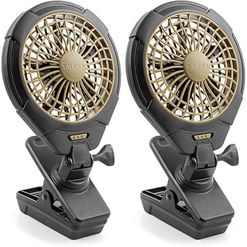 Treva 5 Inch Battery Powered Clip Slim and Portable Cooling Fan with Clamp for Travel, Outdoor,Camping, Car, Office Desk, Baby Stroller - Multi-Directional Rotating and Adjustable Head (2 Pack)
