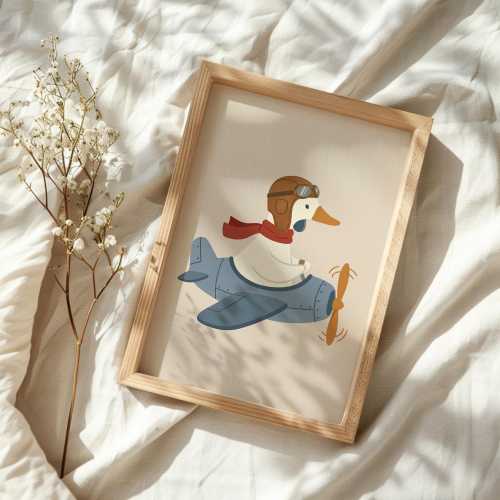 Silly Goose Wall Art Print, Cute Goose Poster, Sports Nursery Decor, Pilot Toddler Boy Art, Farm Animal, Silly Goose Flying