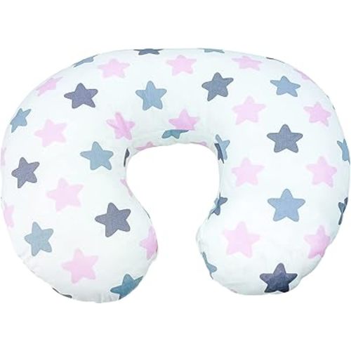 LAT Nursing Pillow for Breastfeeding,100% Cotton Removable Cover,Ergonomic Breast Feeding Pillows for Mom and Baby,Machine Washable(Pink Stars)