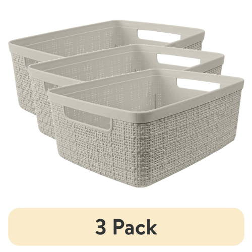 (3 pack) Curver Jute Small Beige Plastic Storage Basket