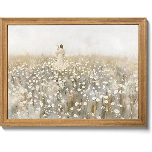 3D Textured Jesus Leaves the 99 Sheep Wall Art, Christian Jesus Holding the Lamb Decor Painting, Scripture Religion Artwork Pictures for Church Prayer Room Living Room Bedroom 12x16 Inch Framed