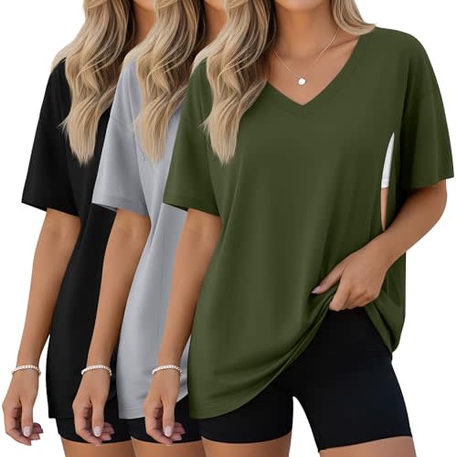 Sweetyweee 3 Pack Women's Oversize Nursing Shirts for Breastfeeding with Hidden Zippers Loose Fit Short Sleeve Maternity Tops