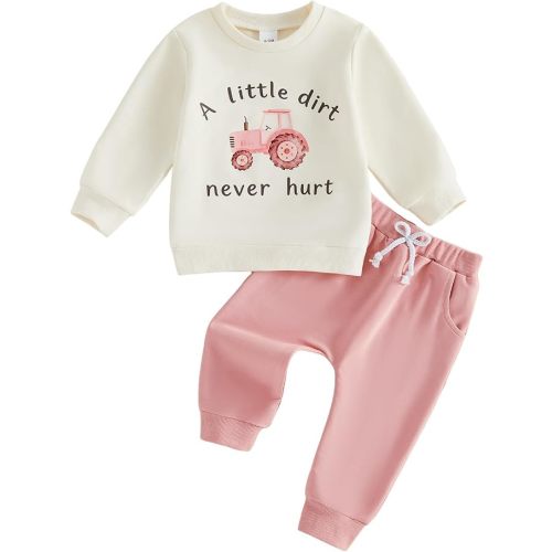 Tsultryofs Toddler Baby Girl Fall Clothes Letter Tractor Print Outfit