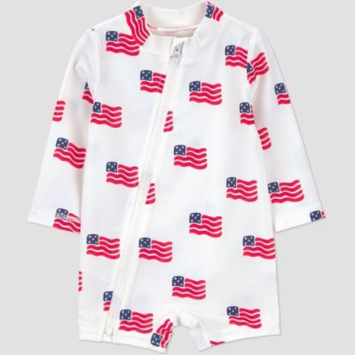 Carter's Just One You® Baby Boys' Americana Flag Long Sleeve Rash Guard One Piece Swimsuit - White 12M