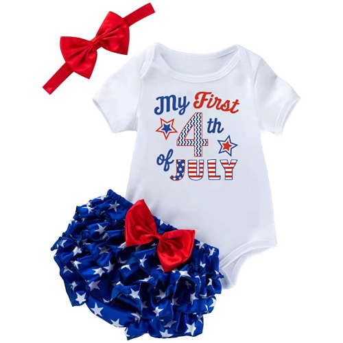 TOWED22 My 1st 4th of July Baby Girl Outfits Newborn Ruffle Romper + Short Pants with Headband Infant Clothes Set 0-18 Months(Red,0-3 M)