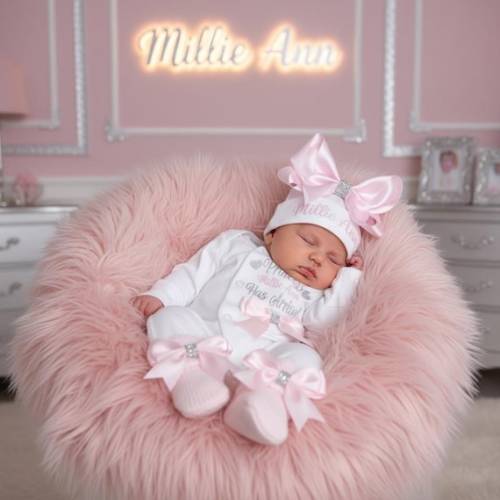 Newborn Baby Girl a FULL SET is Hat Headband Sleepsuit FREE Booties. Personalised Add a Bunny Rabbit or Blanket or Keepsake Suitcase - Etsy