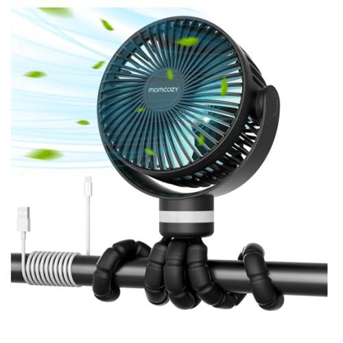 Momcozy Portable Stroller Fan, 8000mAh, 27H Ultra-long Battery Life, Detachable 4 Speed 360°Rotate, LED Night Light with 2 Modes, USB Rechargeable Handheld Cooling Fan for Travel, Car Seat, Bedroom