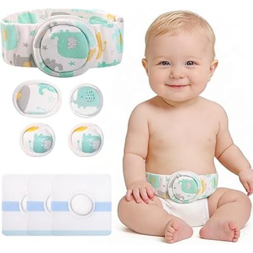 Baby Umbilical Hernia Belt, Baby Belly Band Kit with 4 Compression Pads & 3 Navel Patches, Newborn Belly Button Band, Infant Abdominal Binder, Umbilical Cord Cover for Newborn