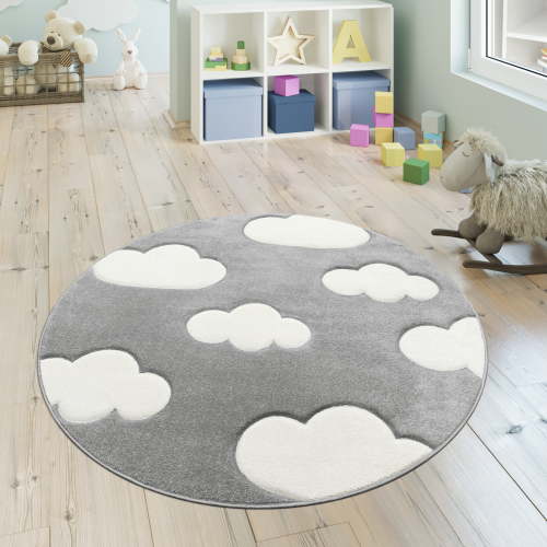 Paco Home Kids Rug with Charming Clouds for Nursery in Pastel Grey