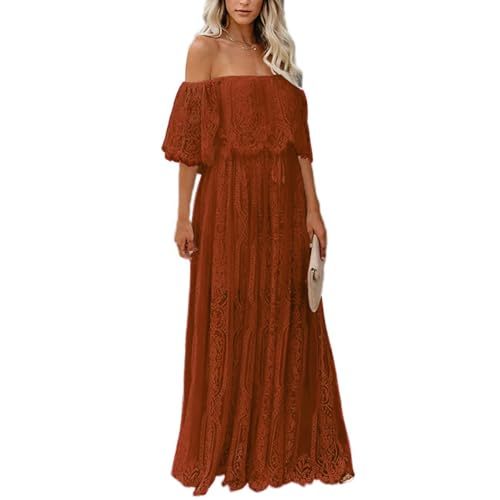 Cercis Womens Off The Shoulder Floral Lace Maxi Wedding Dress Boho Flowy Wedding Guest Formal Long Dresses